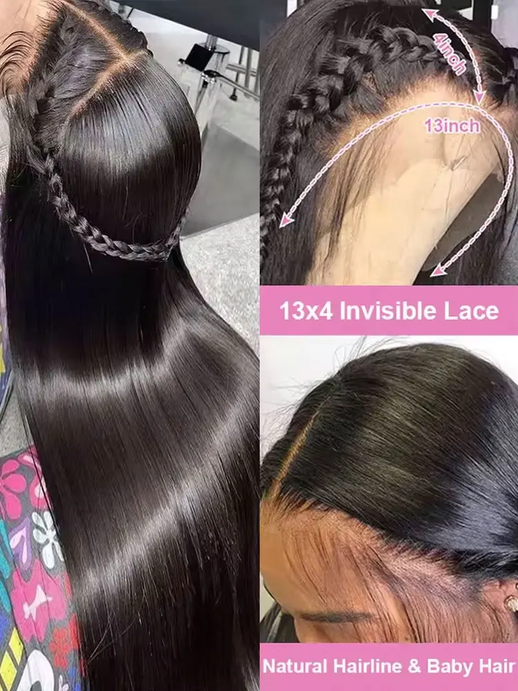 38 40 42 Inch 13x4 13x6 HD Transparent Bone Straight Lace Front Wigs 250% Brazilian Lace Front Human Hair Wigs Glueless Lace Wig