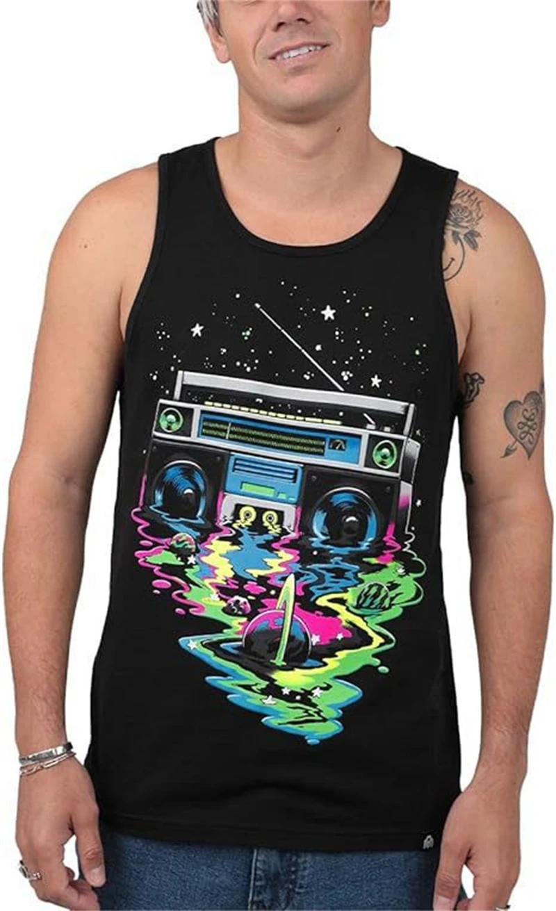 3D Black Graffiti Tank For Men\'s Summer Street Quick-dry Man Vest Sleeveless Round-Neck Plus Size Tops 6XL Sports Tank Tops