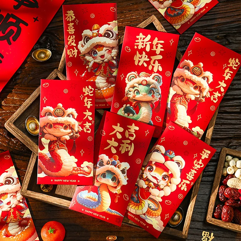 

5/6pcs Chinese New Year Red Envelope Bag Snake Year 2025 New Year Children Cartoon Lucky Gifts Happy New Year