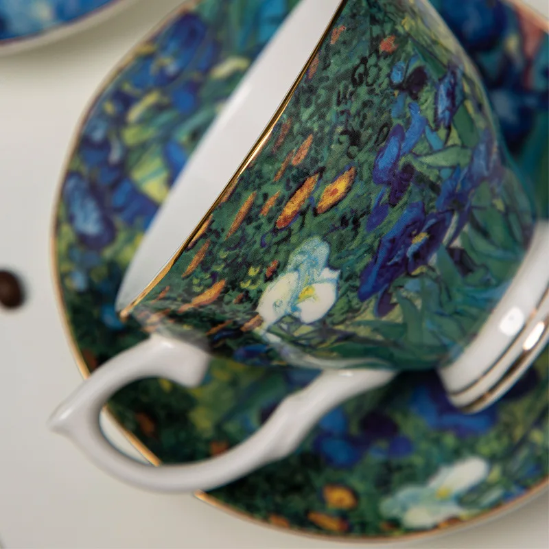 Van Gogh Starry Night Bone China Coffee Cup Sets Mug with Gift Box Handbag