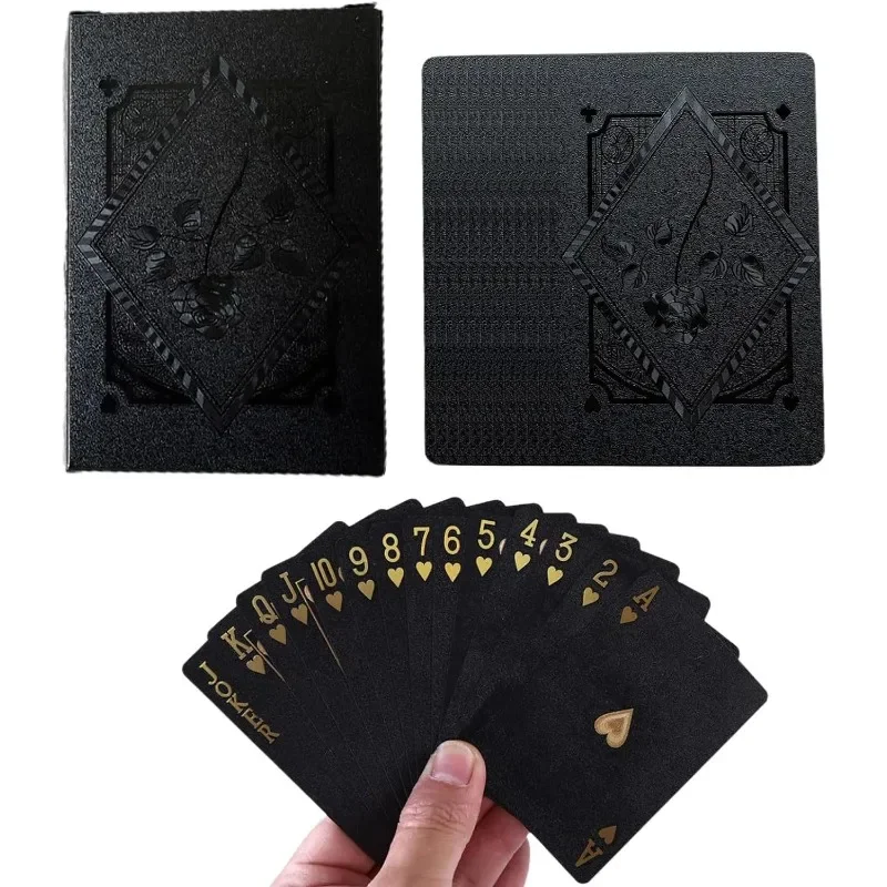 Schwarze Goldfolie Poker Spielkarte schwarze Spielkarten 54 Blatt wasserdichte Deck karten schwarze Poker karten Zaubertricks Requisiten Magia