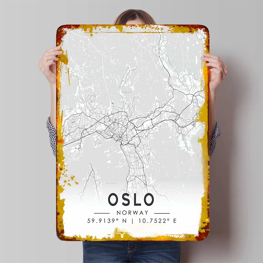 Карта города Норвегии Осло, металлическое настенное искусство, современный минималистичный домашний декор, индивидуальный городской уличный принт