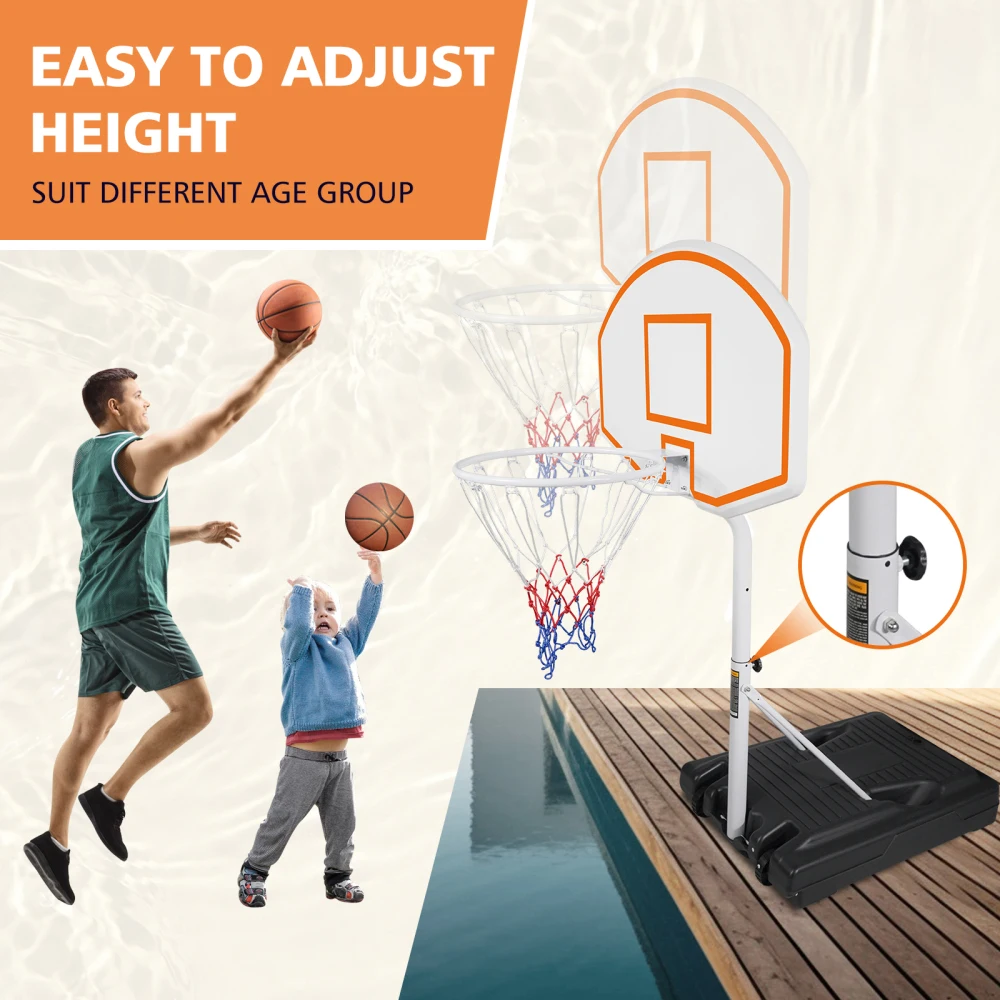 Poolside Basketball Hoop Portable Swimming Pool Basketball System Height Adjustable 3.1ft-4.7ft with 36" Backboard