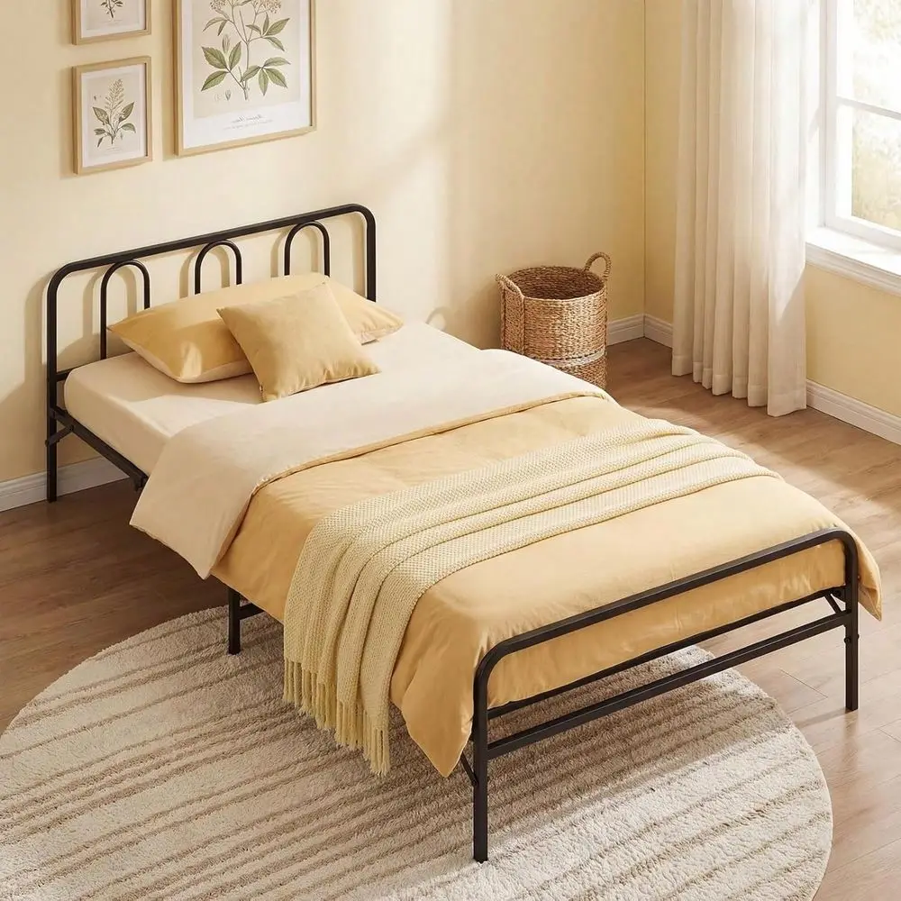 Foldable Bed Frame, Heavy Duty Metal Platform Bed W Headboard Footboard, Portable Folding Bed Base W UnderBed Storage For Guest