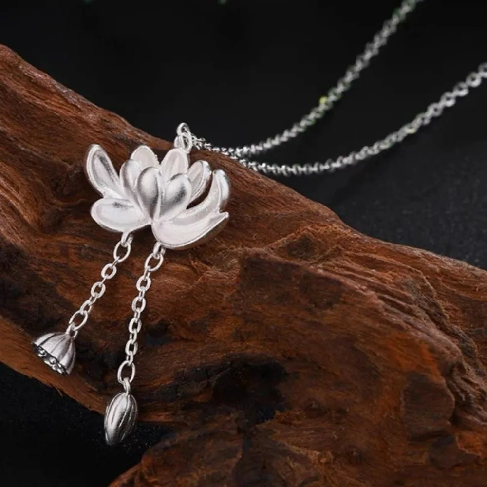 Neue Beliebte Lotus-Quasten-Halskette für Frauen Glücksbringer Lotus-Anhänger Chinesischer Stil Elegante Blumen-Choker Schmuck-Accessoires – Detail 7