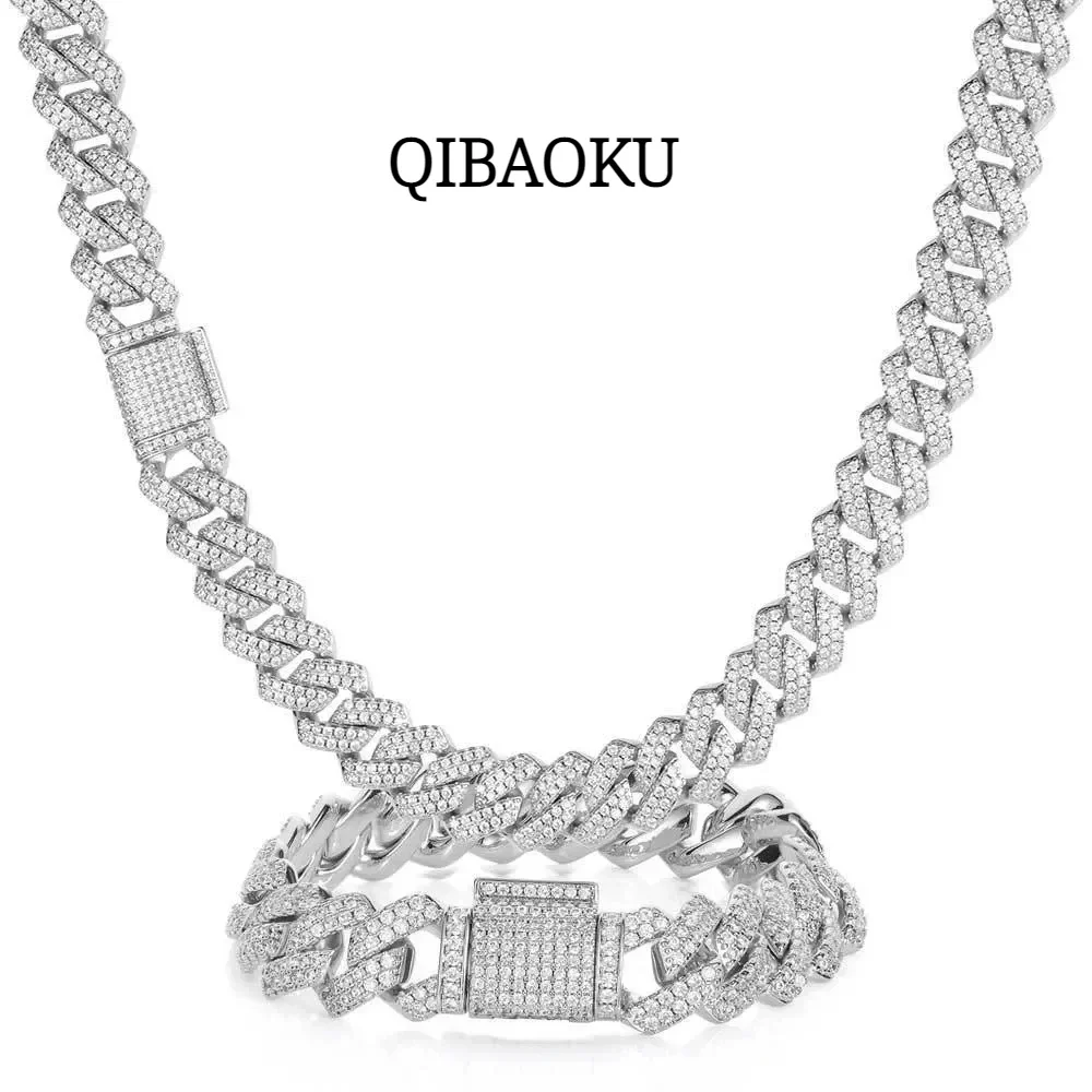 FCGJHW D Color Moissanite Cuban Bracelet 925 Sterling Sliver Plated with 18k White Gold Diamond Cuban Link Chain for Women Man