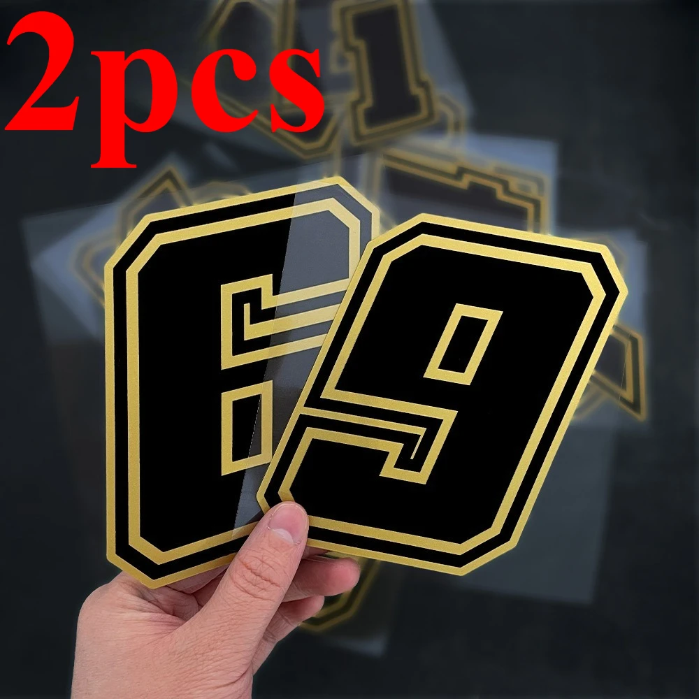 2PCS Gold Arabic Numerals Motorcycle Stickers DIY Front Fairing Fuel Tank Side Panels Helmet Scooter Self-adhesive Vinyl Decals
