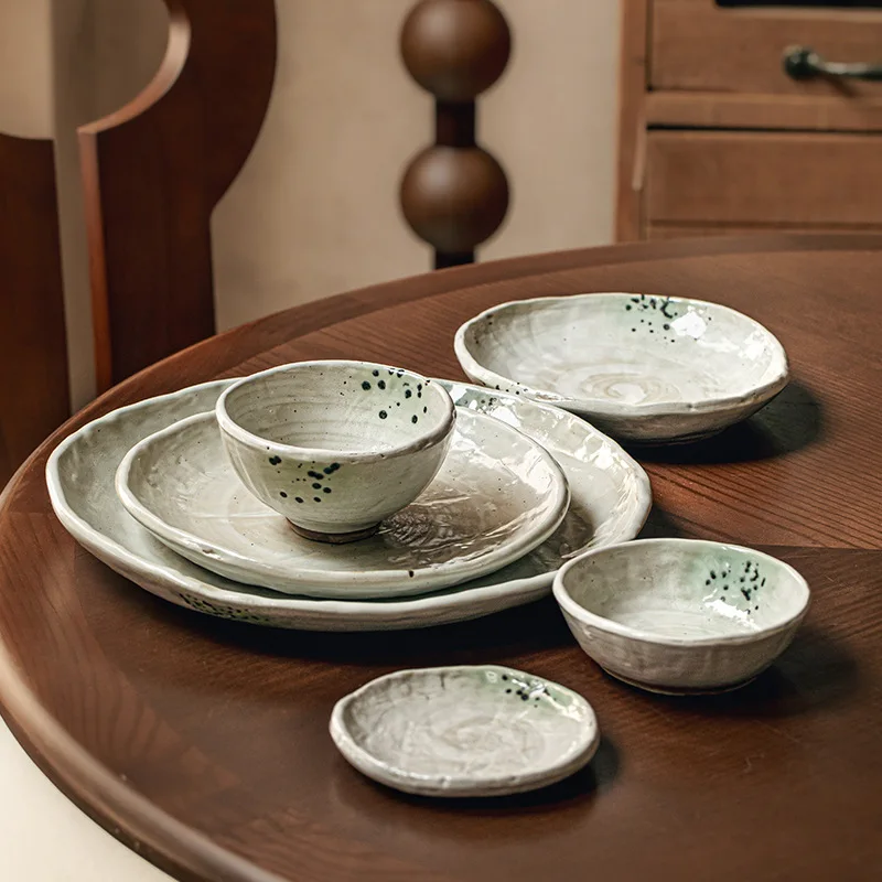 

Retro Style Stone Patterned Irregular Ceramic Bowls Plate Set for Restaurants Featured Dishes Homestays Tableware Dishes Plates