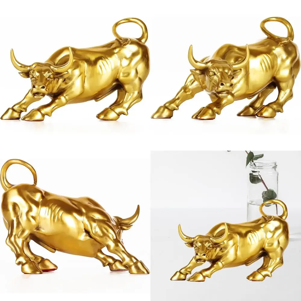 

Золотая скульптура быка в стиле Уолл-стрит - бронзовые статуи быка для дома и офиса, декоративные фигурки