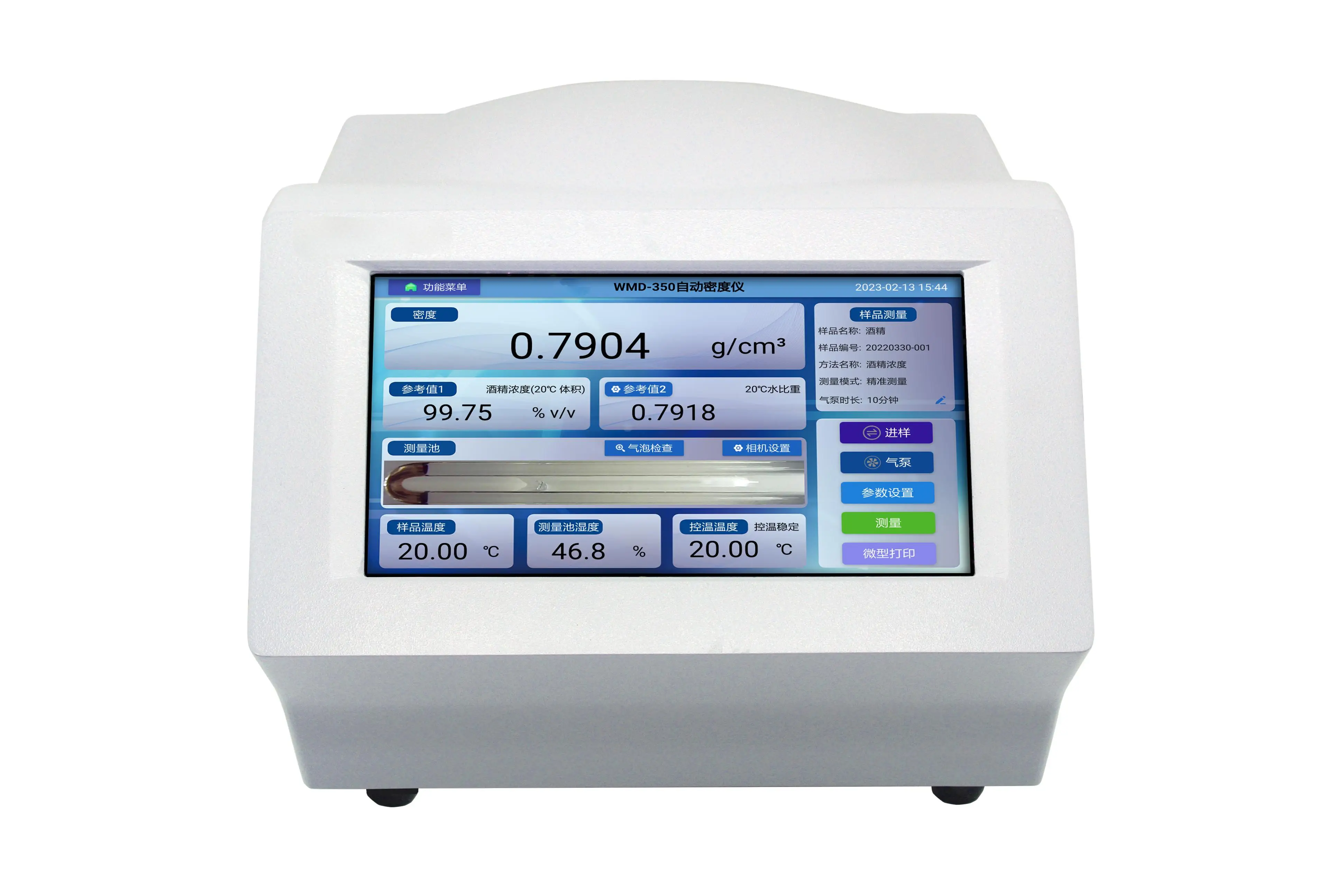 เครื่องวัดความหนาแน่นของของเหลวแบบตั้งโต๊ะในห้องปฏิบัติการ ความแม่นยำสูง พร้อมระบบควบคุมอุณหภูมิแบบเพลเทียร์