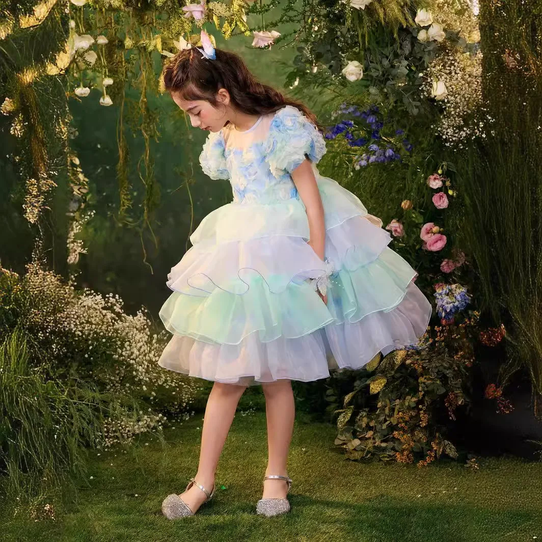 Elegante Bloem Meisje Prinsessenjurk Mesh Formele Kerst Pluizige Jurk Lolita Meisje Verjaardagsfeestjurk Kinderkleding