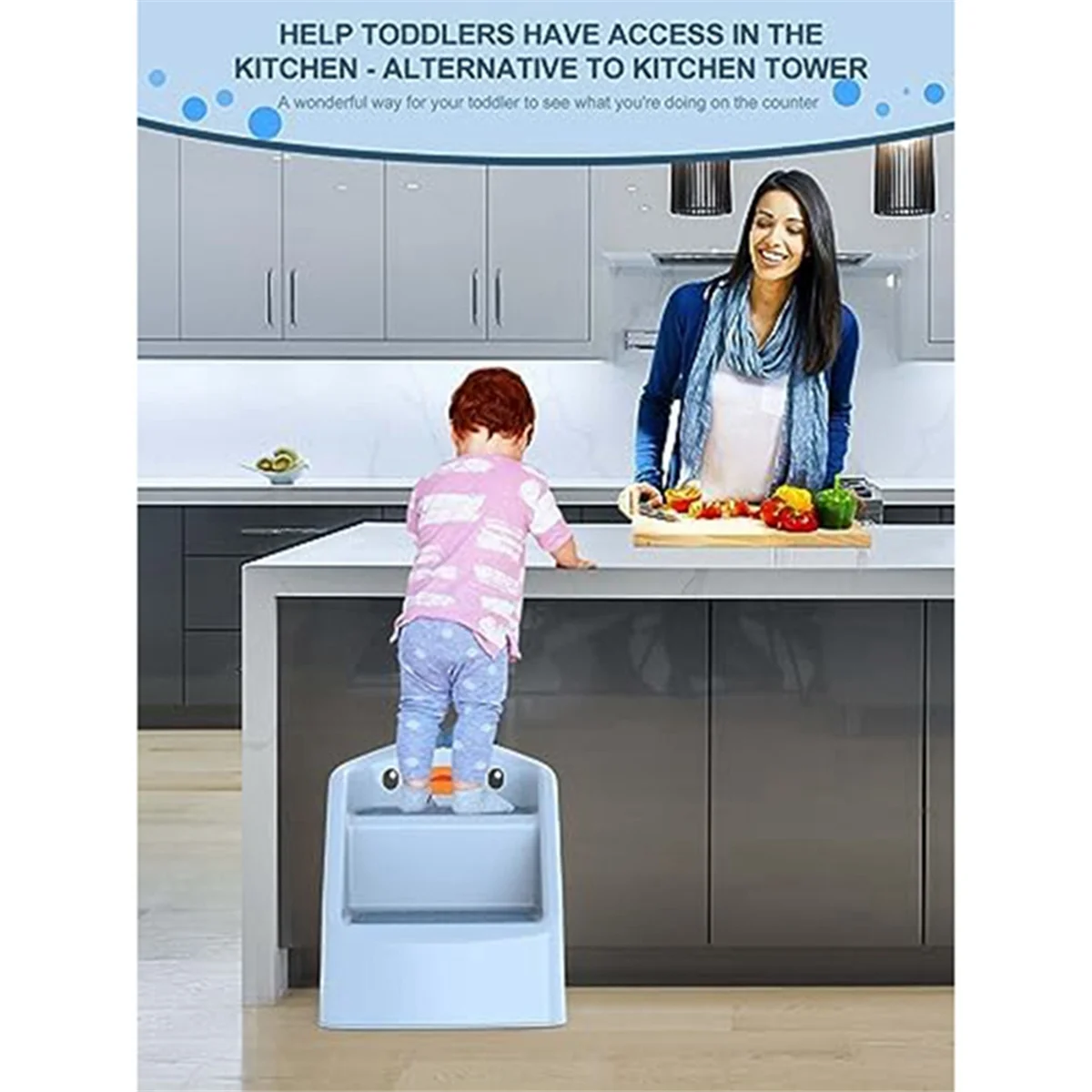 Foldable Toddler Kids Step Stool Kitchen Bathroom Sink, Blue Toilet Potty Training Child Kitchen Helper Plastic Ladder