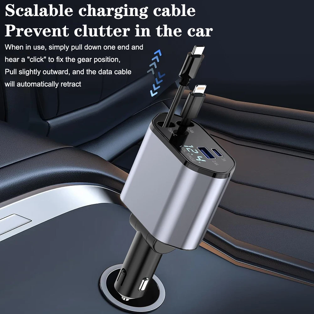 Scalable 3.0 Car Charger Adapter 120W 4 Port  Charging Socket Quick Volt Display Cigarette Lighter For Phone IPad