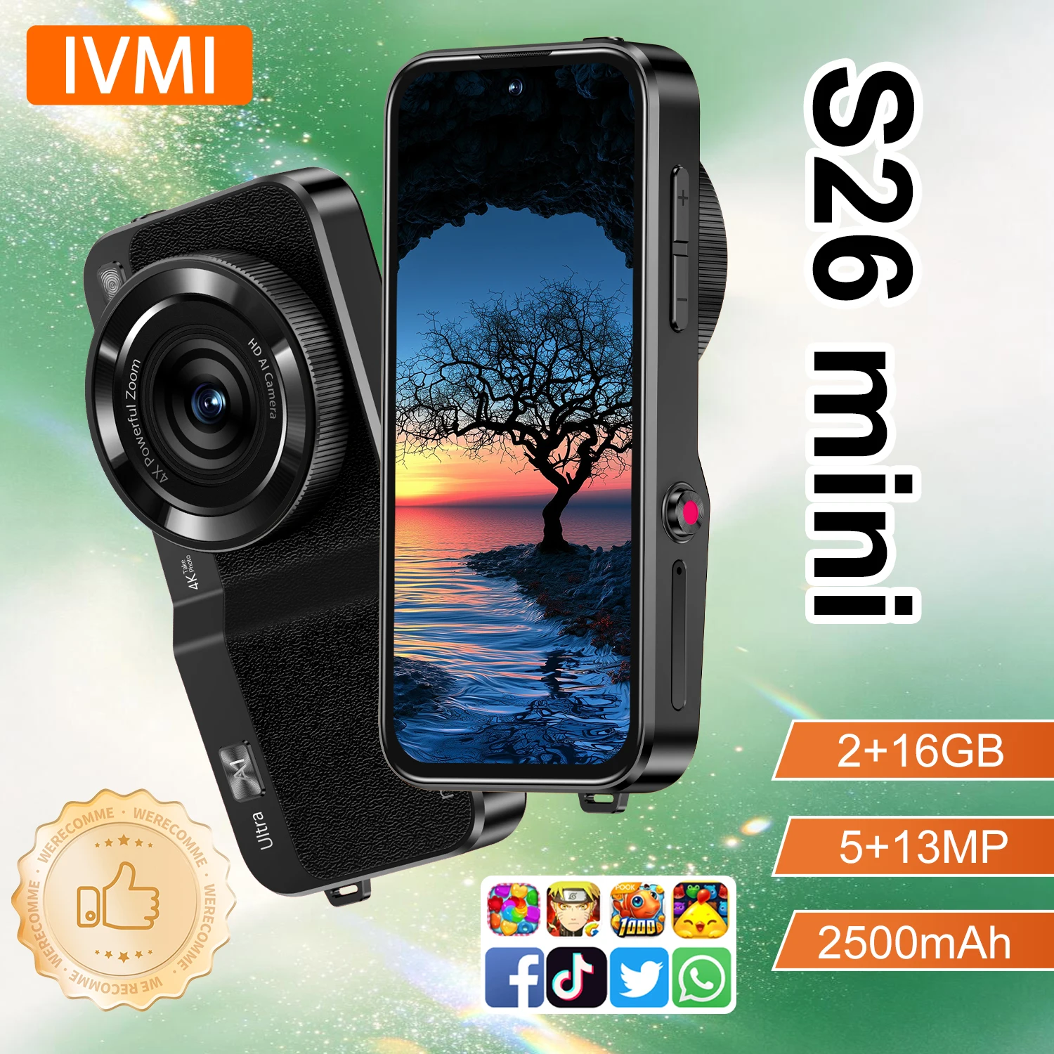 IVMI S26 Mini Special Gift Smartphone 5MP+13MP Android 2GB+16GB Camera Bluetooth Wi-Fi Google Student Children's Mobile Phone