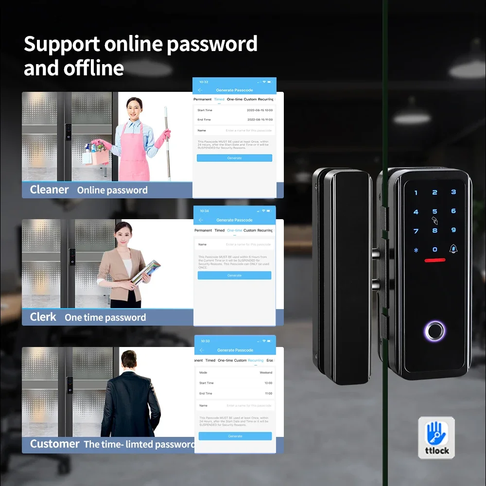 Smartek A9 Scheda RFID in alluminio Password Elettronica digitale biometrica Keyless TTlock Impronta digitale 12mm Porta in vetro Smart Lock