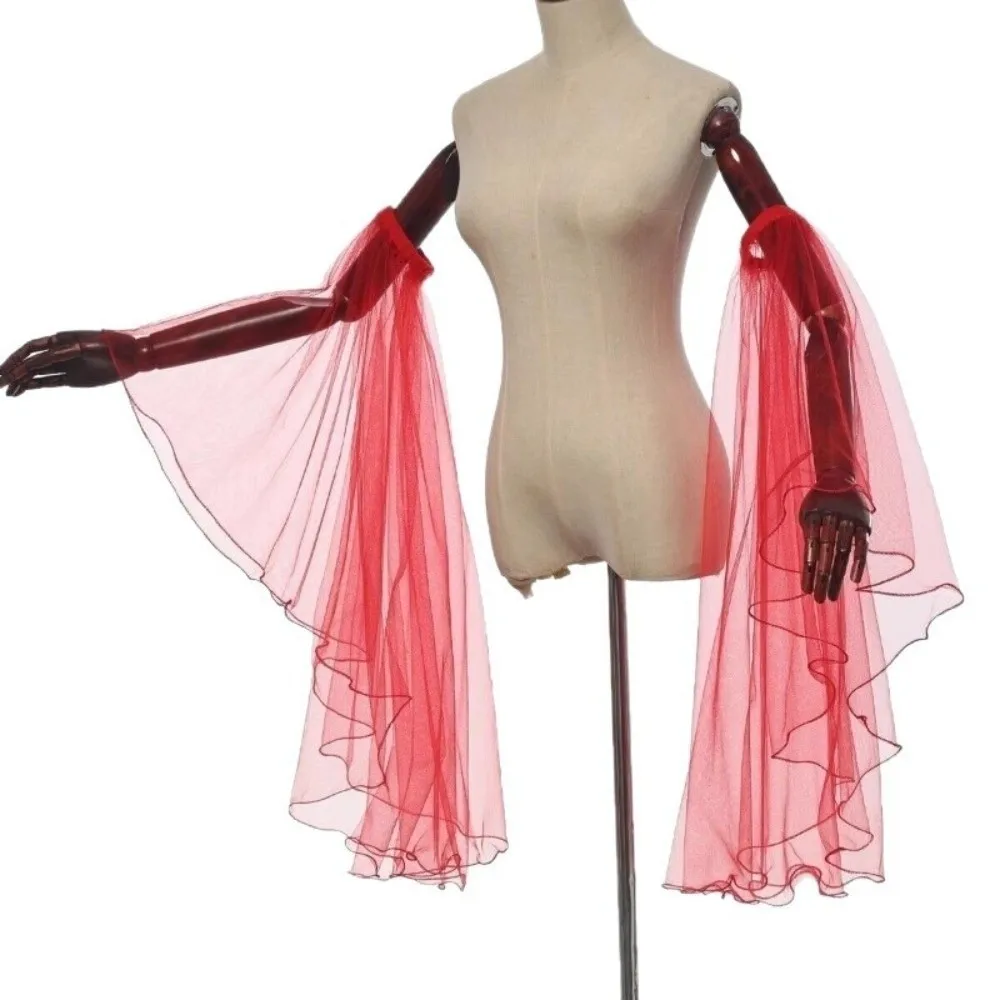 1-ペアエレガントな女性のドレススリーブロングチュール薄手のビクトリア朝のロンググローブ取り外し可能なアームカバーウェディングドレスアクセサリー