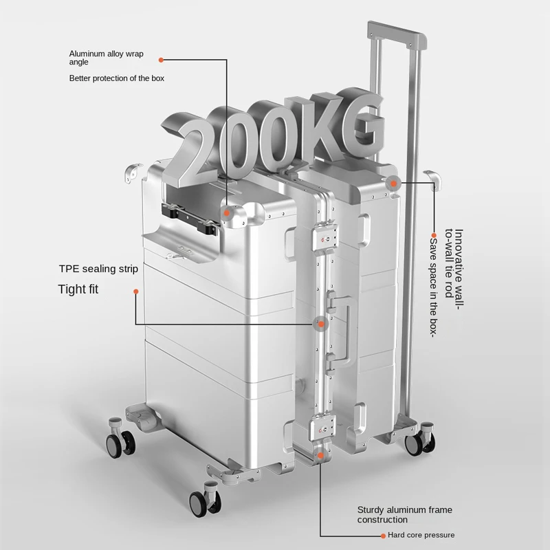 Hot Model High End Business All Aluminium Luggage Standing Front Opening Suitcase 20Inch Boarding Case Sturdy 28