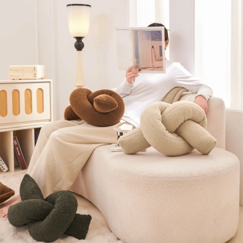 

Ins Nordic Knotted Throw Pillow Modern Style Soft Bolster Skin-friendly Long Lumbar Pillow Gift