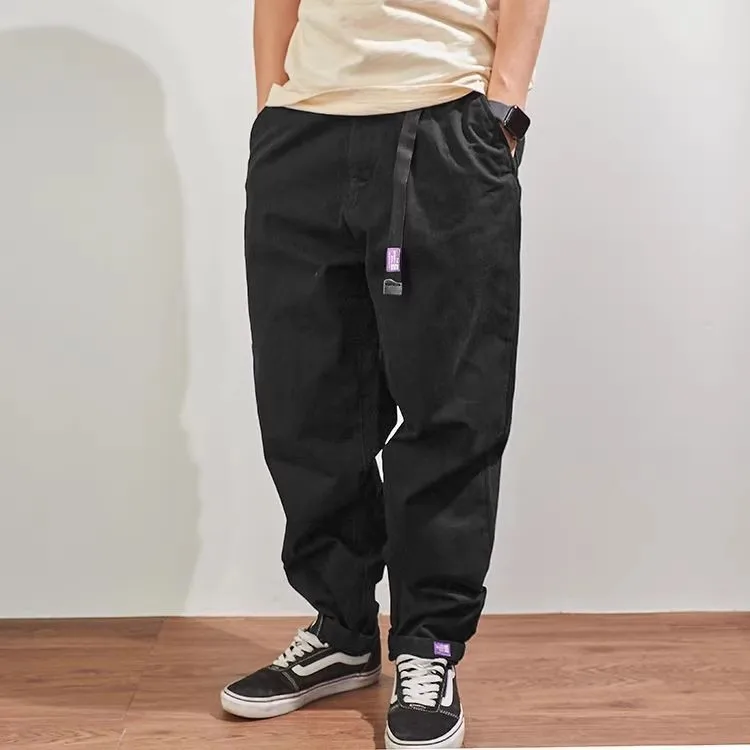 Men's Loose Straight Leg Casual Pants Pure Color Simple Workwear Harlan Trousers Autumn Winter plus Size 300 Pounds Vintage