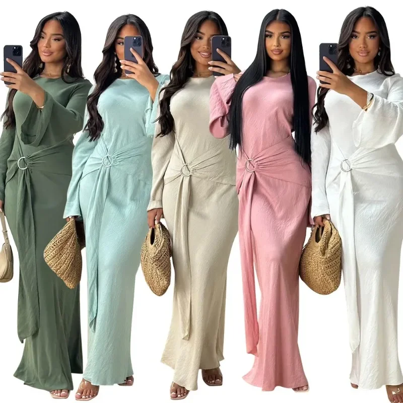 

Eid Islamic Modest Dress for Women Abaya Long Sleeve Casual Ramadan Prayer Kaftan Dubai Muslim Long Robe Muslim Dress