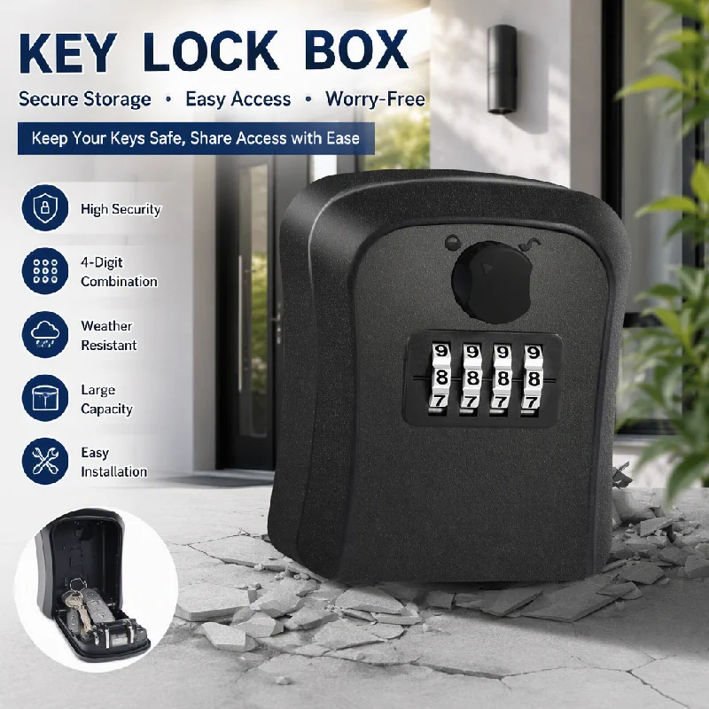 4-Digit Combination Key Lock Box, Peephole Cat Eye Key Safe for Construction Site, Anti-Theft Door, Temporary Key Storage