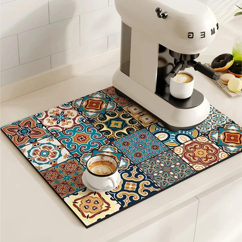 Kaffeemaschine Matte Retro Geschirr Trocknen Matten Für Küche Nicht-slip Ablassen Pad Schnell Trocknend Geschirr Tischset Geschirr Waschbar – Detail 4