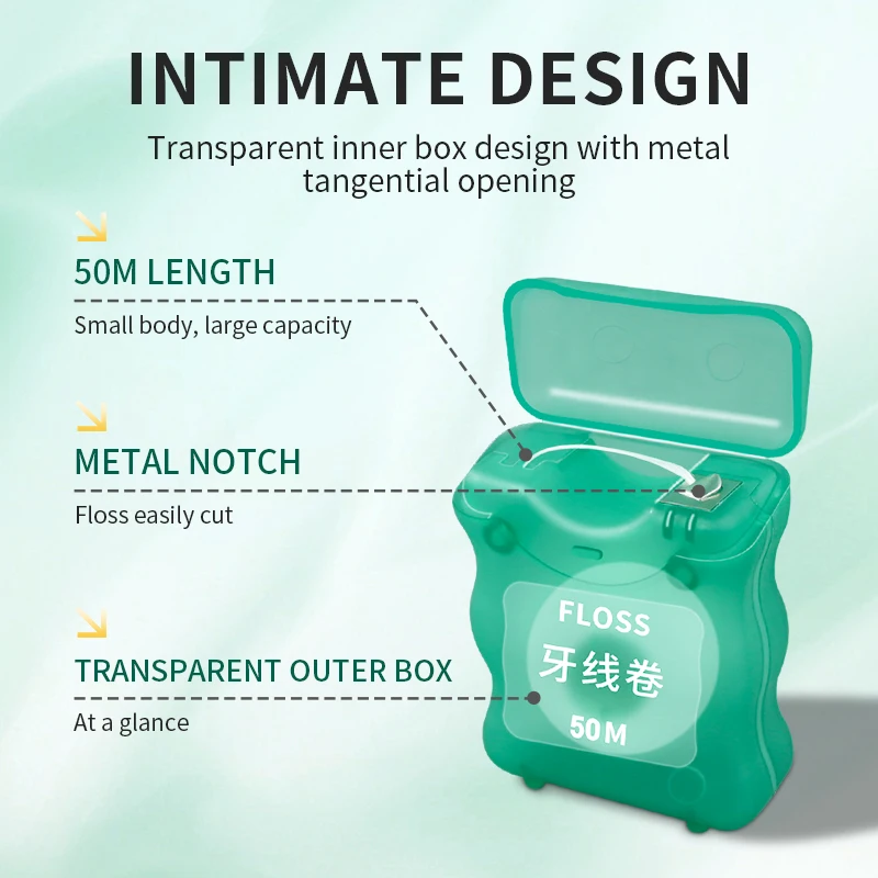 Toothguard 50 Meters Mint Dental Floss Roll Waxed Nylon PE Thread Portable Travel Dental Flosser Rolls 50M Ultra Thin Teeth Wire