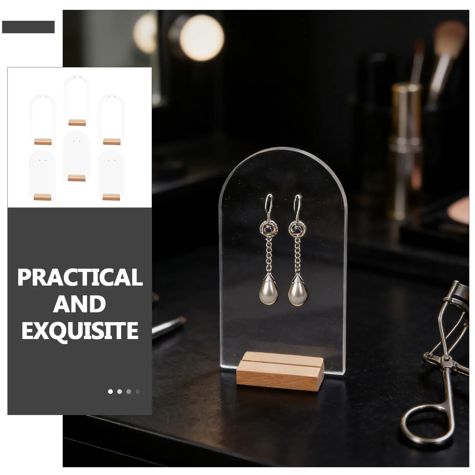 

1Set Earring Display Stand Wooden Base Sturdy Jewelry Holder Organizer Countertop Delicate Earrings Display Rack for Retail and