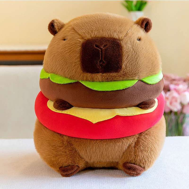 Juguete de peluche de hamburguesa Capybara Kawaii para niños, almohada de muñeca de Animal de simulación, regalo de cumpleaños, decoración del hogar, nuevo