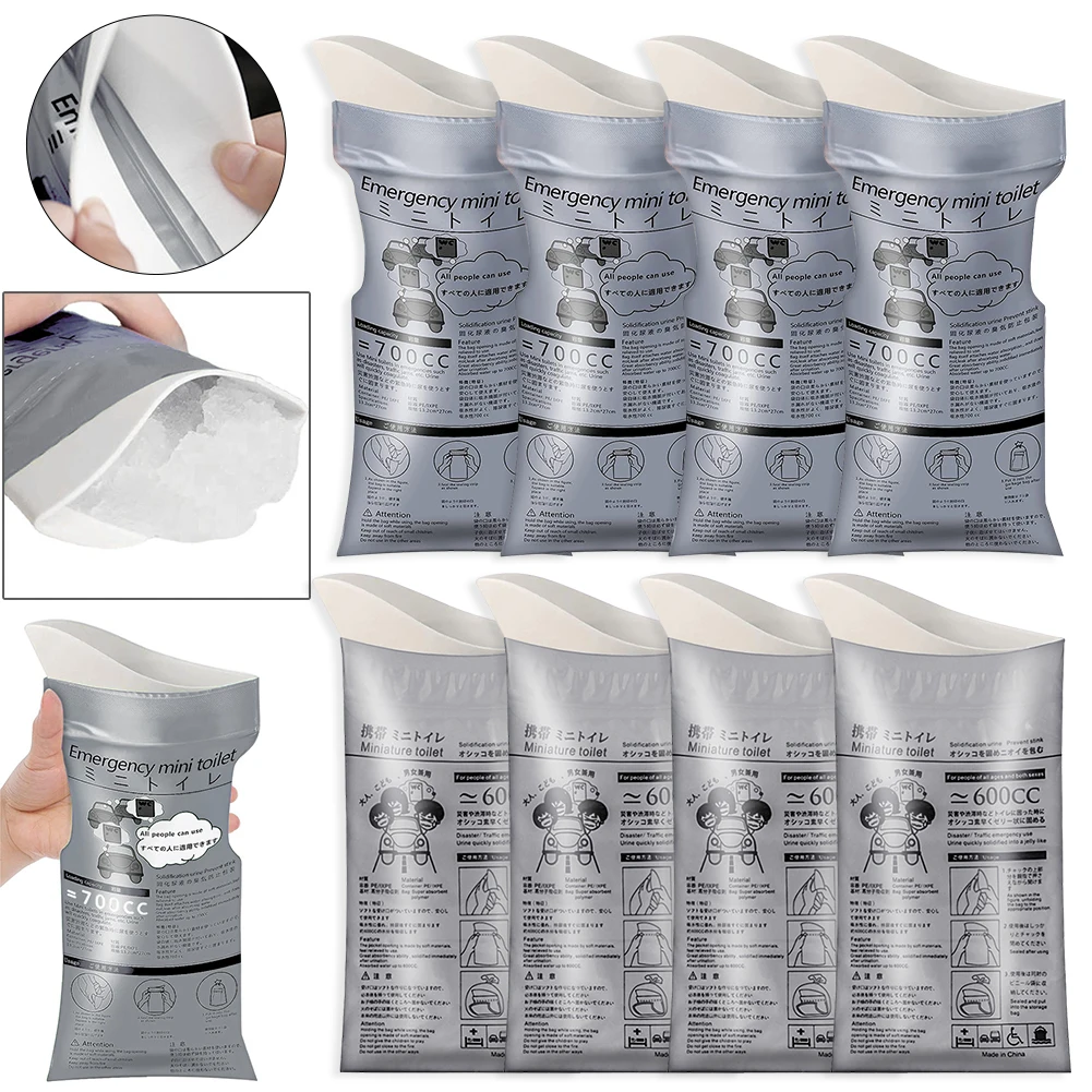 8Pcs Travel Mini Mobile Toilet 600ML 700ML Disposable Pee Bag Unisex Leak-Proof for Men Women Kids Patient