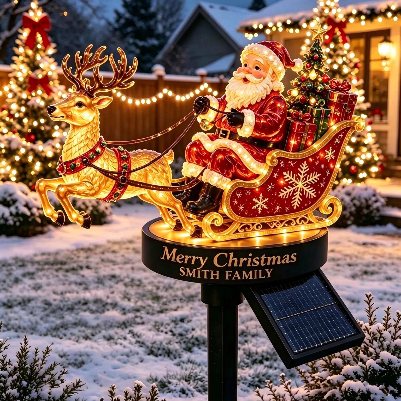 Christmas Solar Garden Light Santa Claus Riding Reindeer Sleigh LED Stake Lamp Waterproof Outdoor Landscape Light for Patio Lawn