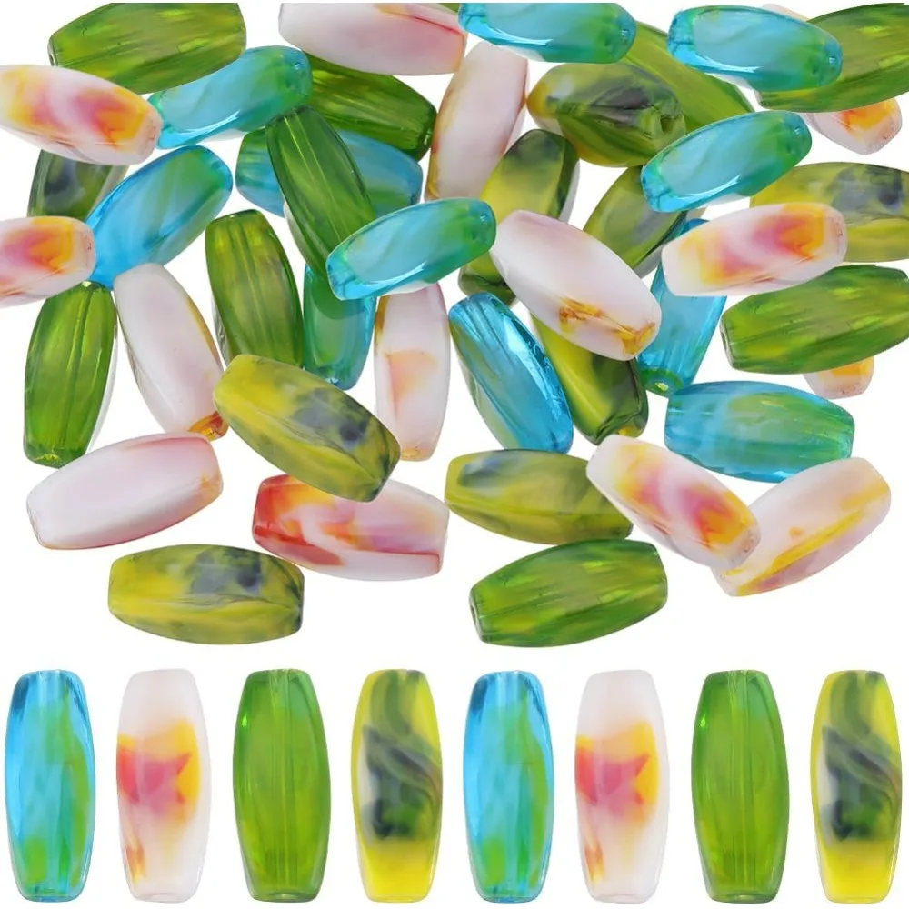 

1 B0X 40Pcs Barrel Glass Beads Faceted Oval Lake Blue Rose Red Yellow Large Long Smooth Loose Spacer Beads for Necklace