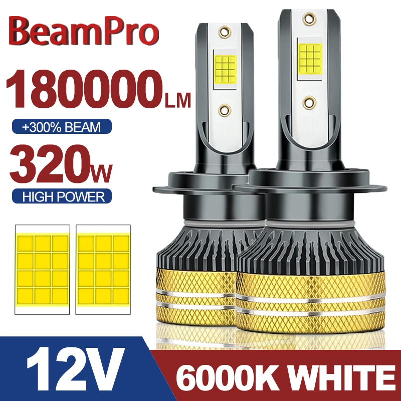 BeamPro H4 H7 LED Canbus 180000LM 320W Car Headlights H1 H11 LED Bulb 9005 9006 HB3 HB4 9012 HIR2 Auto Fog Lights 12V Bulbs