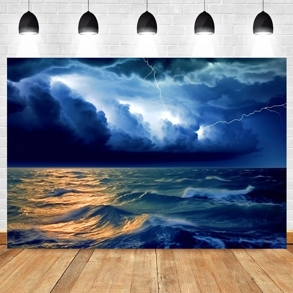 عاصفة البحر التصوير خلفية أزرق عميق المحيط البرق موجات المنزل مطعم الفن الديكور خلفية الصورة استوديو الدعائم