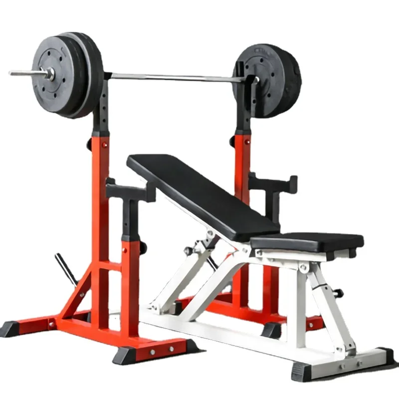 

KX11 Adjustable Integrated Barbell Squat Rack Commercial Weight Lifting Barbell Rack Indoor Push Bench Barbell Semi-Frame Stand