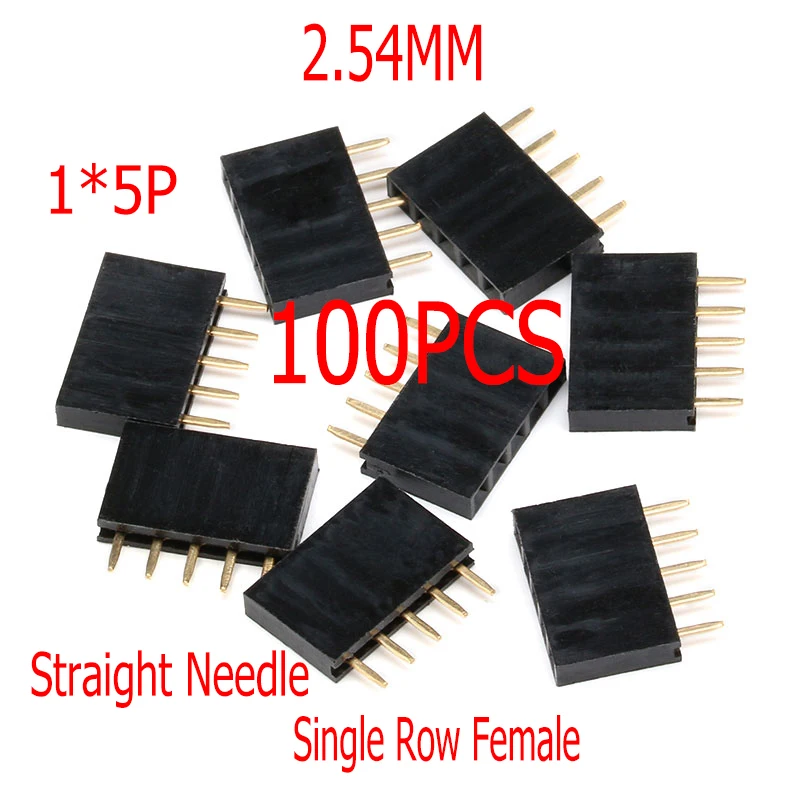 100PCS 1*5P Single Row Seat Connector 5Pin Socket Board Header Female Pitch 2.54MM For Arduino