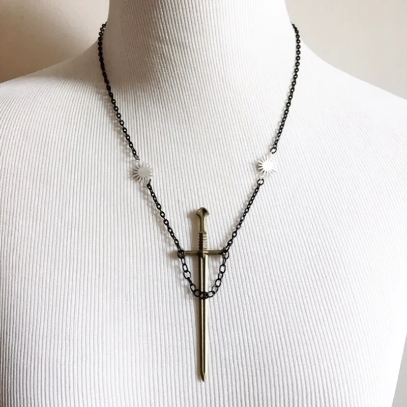 Goth Valkyrie Necklace Gothic Sword Necklace Dagger Retro Punk Sun Pendant Fashion New Popular Neo-Gothic Warrior Jewelry 2023