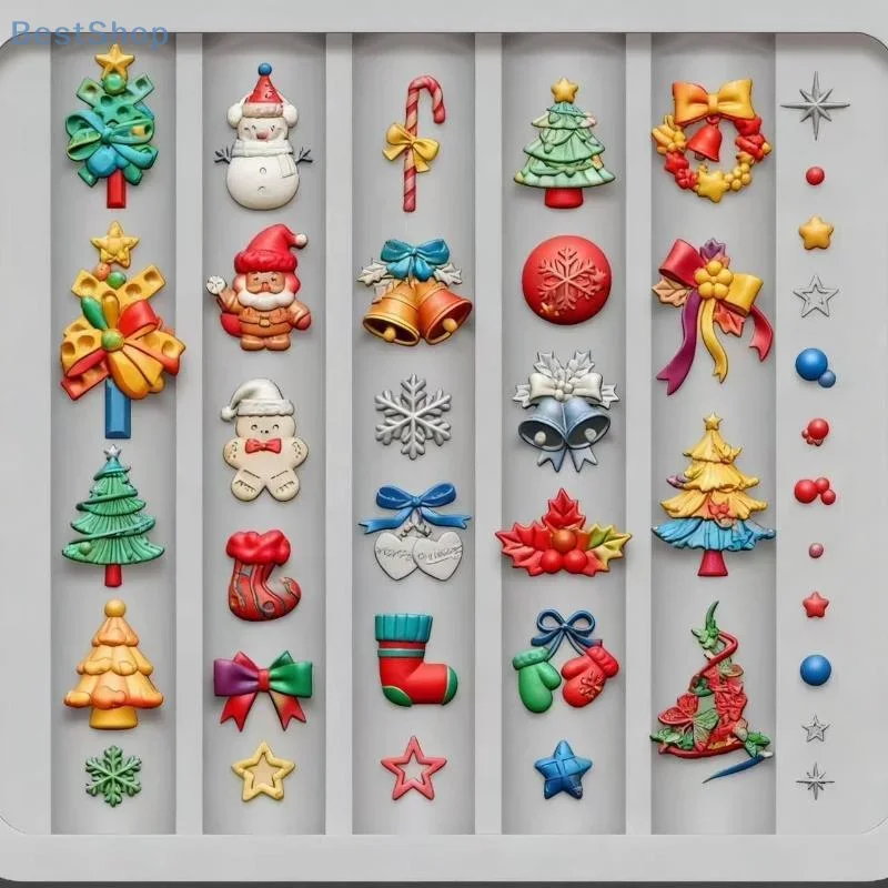 3D الباروك الملاك فراشة شجرة عيد الميلاد ثلج مسمار العفن DIY مسمار الفن زينة سيليكون نحت قالب مانيكير #3