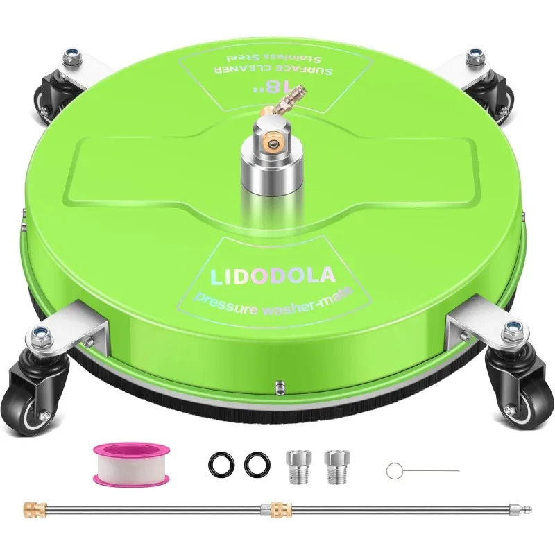 

18" Washer Surface Cleaner with 4 Wheels - Coated Green Stainless Steel Surface Cleaner for Pressure Washer Attachment