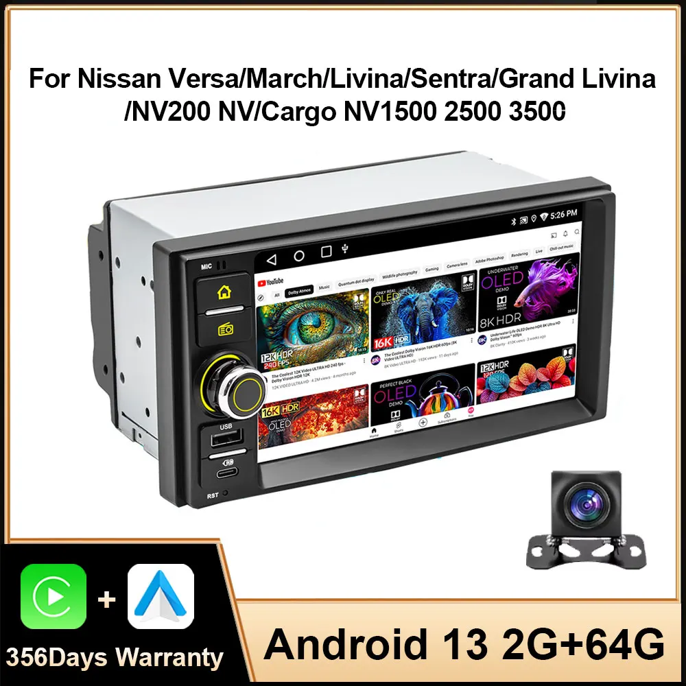 2Din 7Inch Car Multimedia Player Android For Nissan Versa March Livina Sentra Grand Livina NV200 Carplay GPS Navigation RDS WIFI