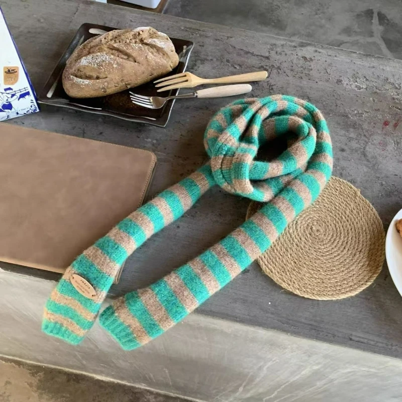 وشاح ضيق مخطط للخريف والشتاء على الطراز الكوري، كاتم صوت نحيف متعدد الاستخدامات، مريح ودافئ، ناعم وصديق للبشرة #6