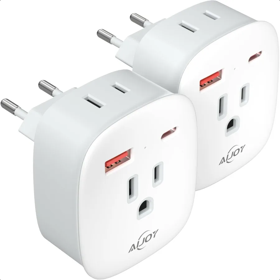 

2 Pack European Travel Plug Adapter Italy Spain Power Adapter PD 20W USBC International Power Plug 2 AC 2 USB Type C Outlet Ada