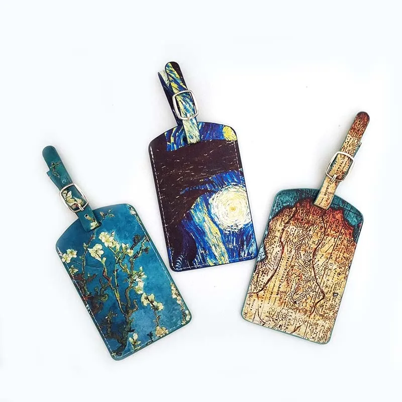 Van Gogh Famous Painting PU Leather Luggage Tag Women Men Portable Label Suitcase ID Address Holder Baggage Boarding Tag