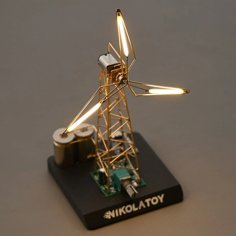 Creative DIY Rotating Windmill Model Night Light - A Tech-Style Desktop Gift