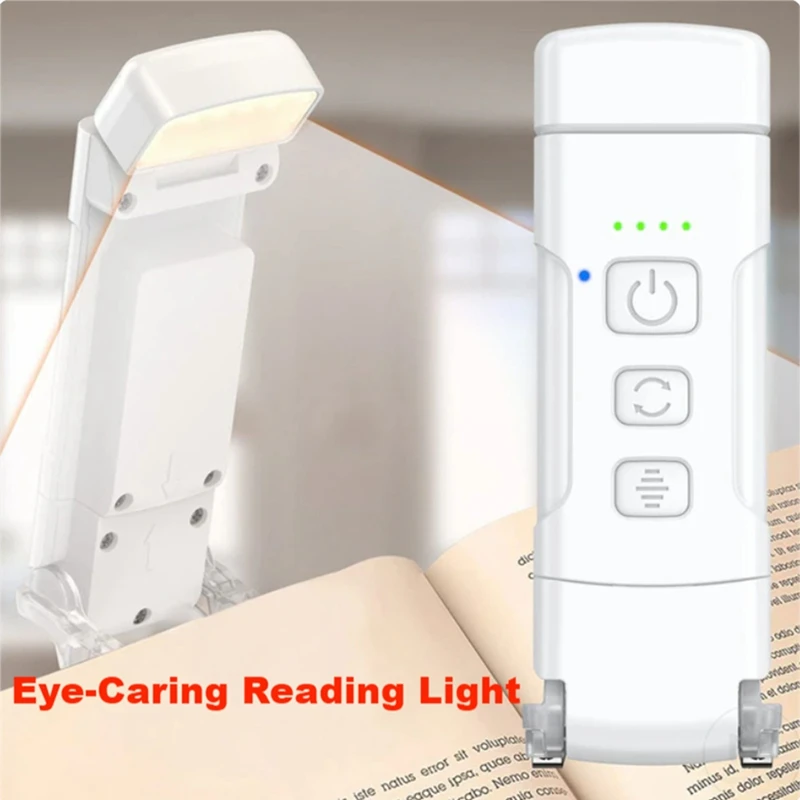 Book Light with Timer USB Rechargeable Reading Light Clip-on Read Lamp Bookmark Night Light Book Lamp 5 Brightness-Milky