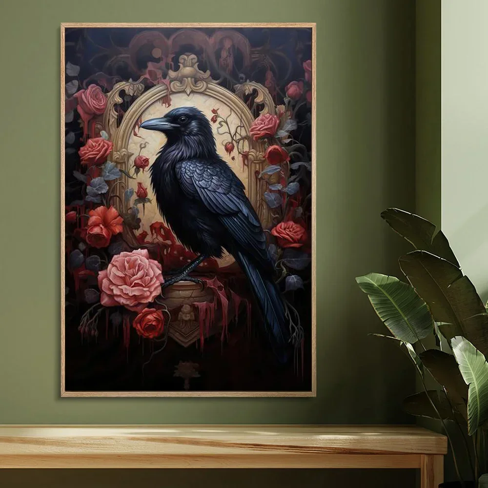 Victorian Gothic Fine Art Prints Black Cat Raven Canvas Posters Vintage Occult Dark Witchcraft Crow Decor Wall Painting For Room