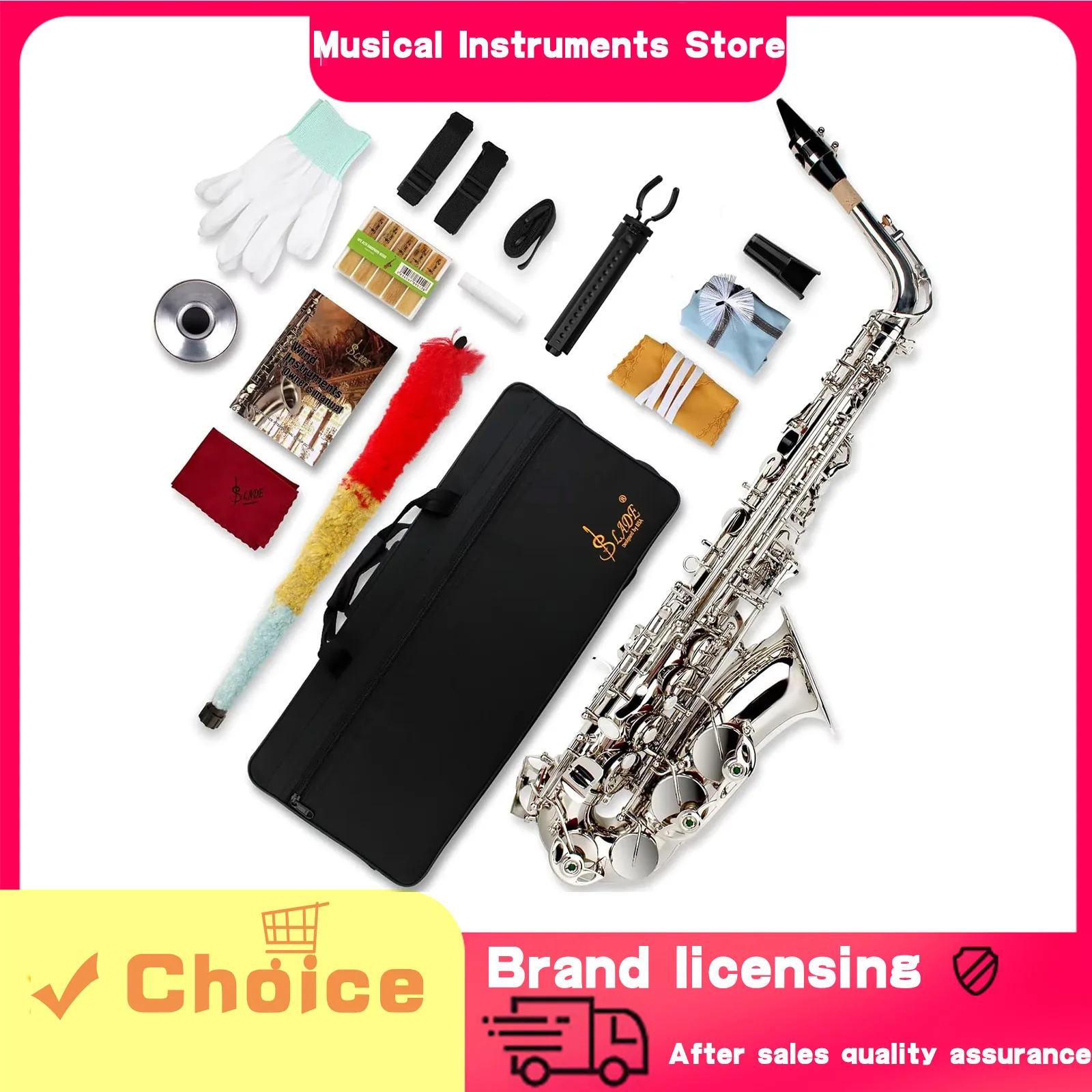 

Саксофон SLADE Eb, альт-саксофон, серебряный деревянный духовой инструмент для начинающих, взрослых с чистящей тканью, ремешок из трости, аксессуары для перчаток