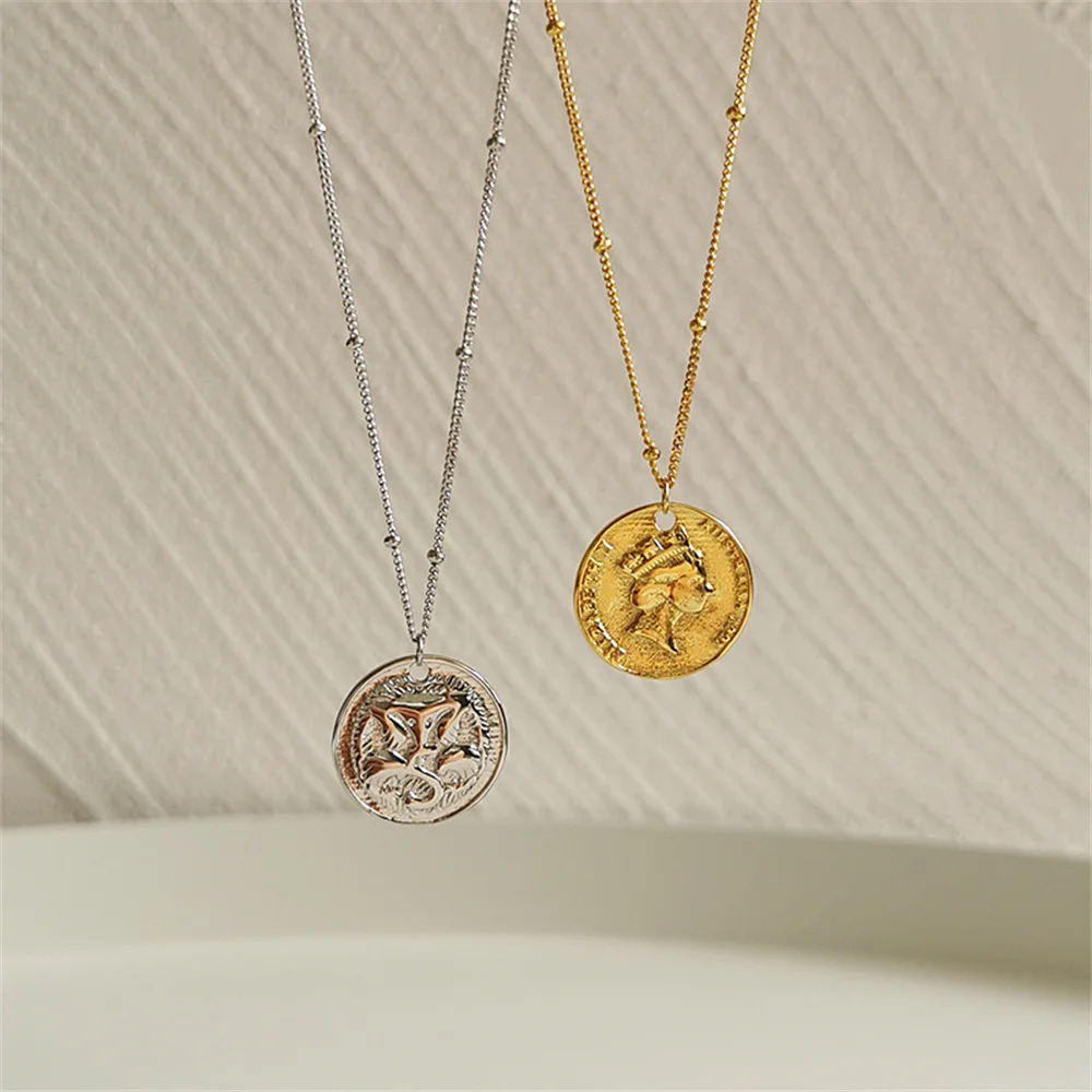 

S925 Silver Korean Coin Pendant Sweater Chain, Autumn Winter INS Style, Women's Niche Trendy Jewelry