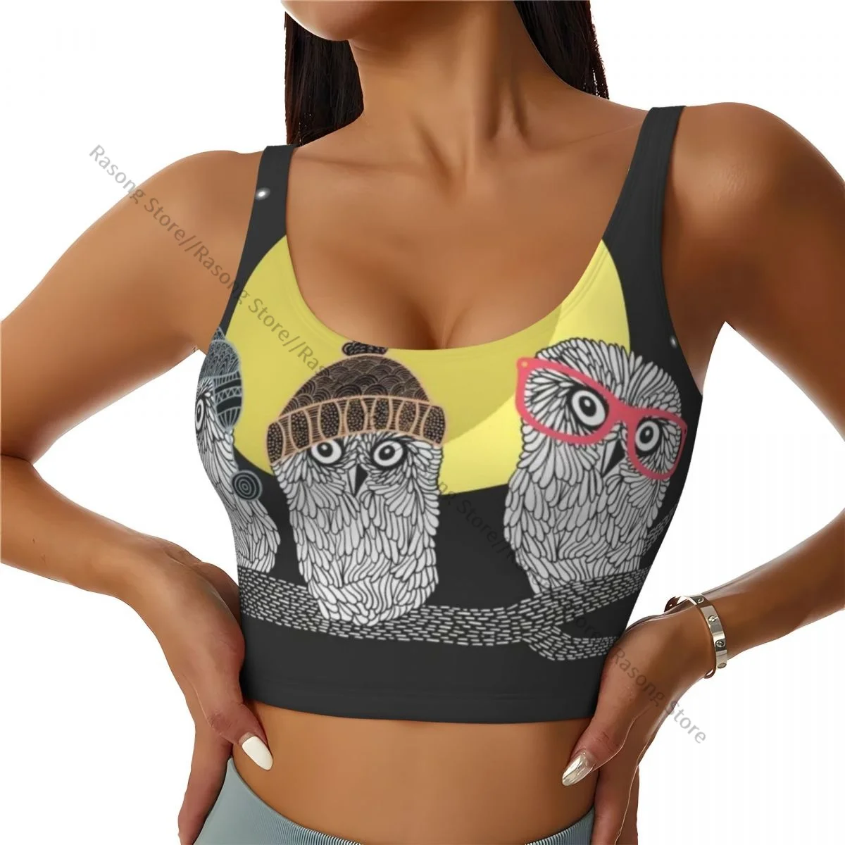 

Women Sexy Sports Vest Three Owl Friends On The Tree In Night Forest Female Streetwear Sport Lingerie Tee Crop Top