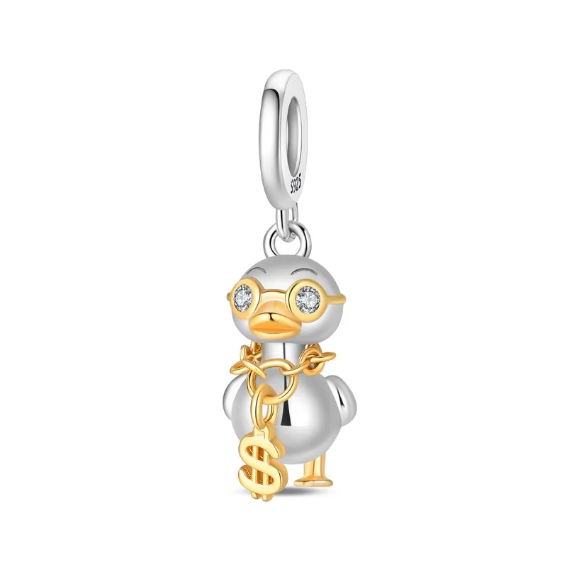 

925 Sterling Silver Trendy Cute Duck Charms Pendant Fit Original Bracelet DIY Women Xmas Date Engagement Daily Jewelry Gift